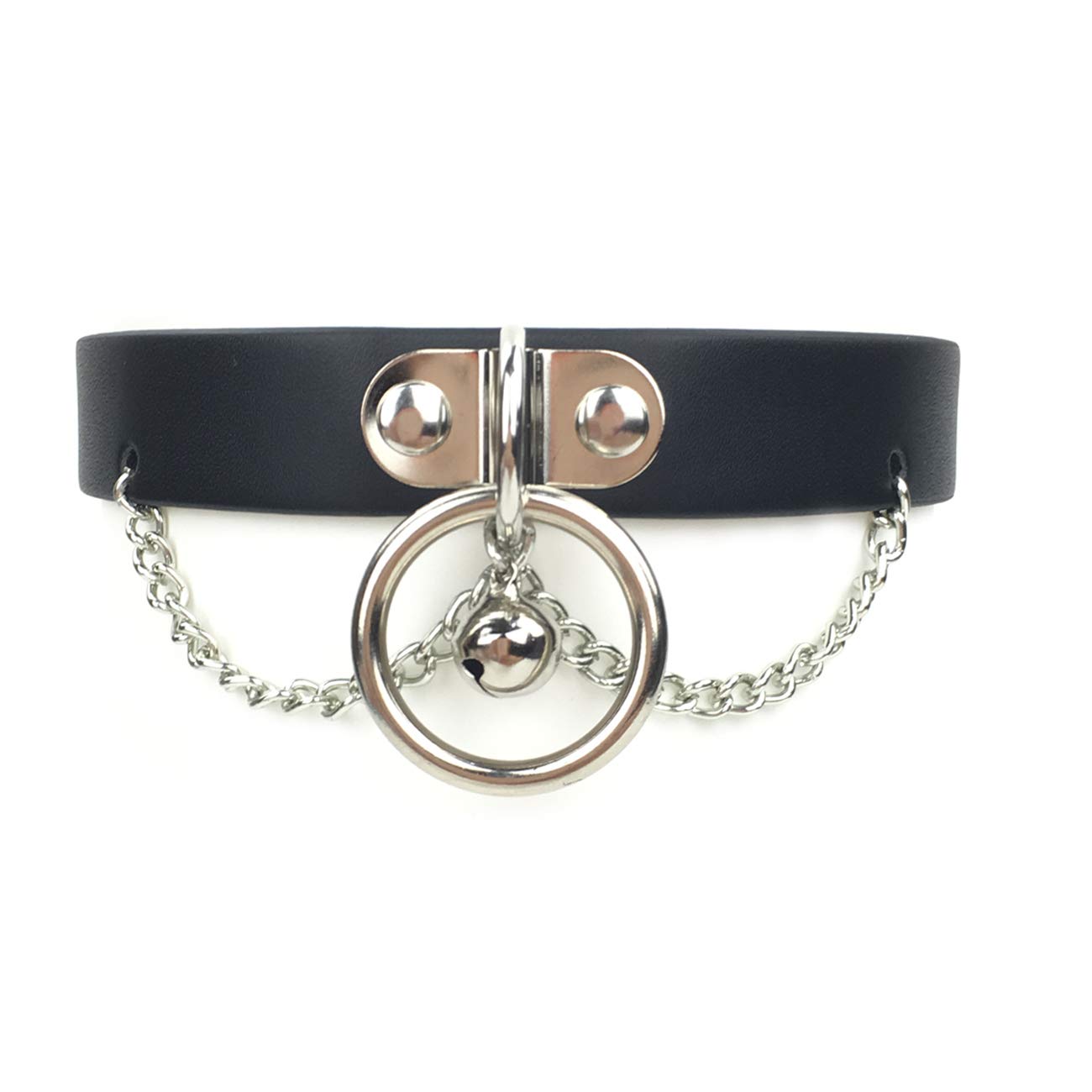 Succuba Handmade Bell O Ring Choker Necklace Collar Faux Leather Gothic Chain Choker for Women and Men