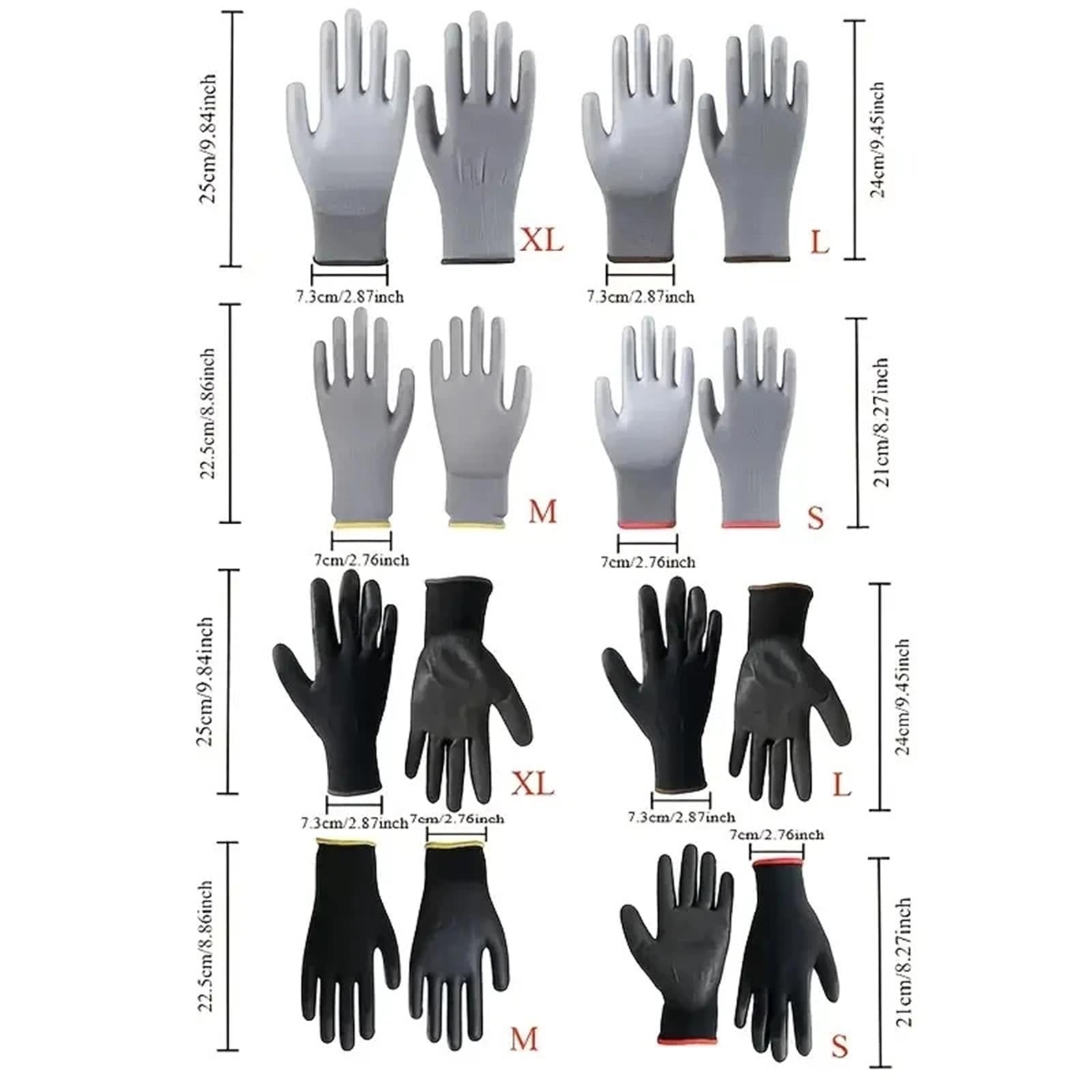 Genérico 12 pares de guantes de trabajo con palma recubierta en negro/gris - Guantes de seguridad for horticultura, carpintería y reparaciones(Gray 36 pairs,XL)