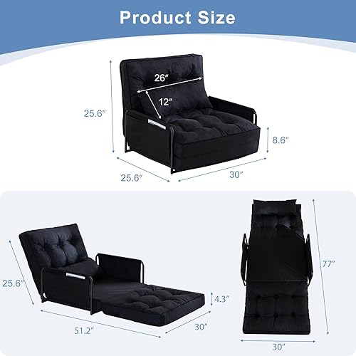 Miniatura 2 de YOSHOOT Sofá cama ajustable de suelo perezoso, sofá cama plegable con respaldo ajustable de 5 posiciones, puf convertible, sofá cama, sillón