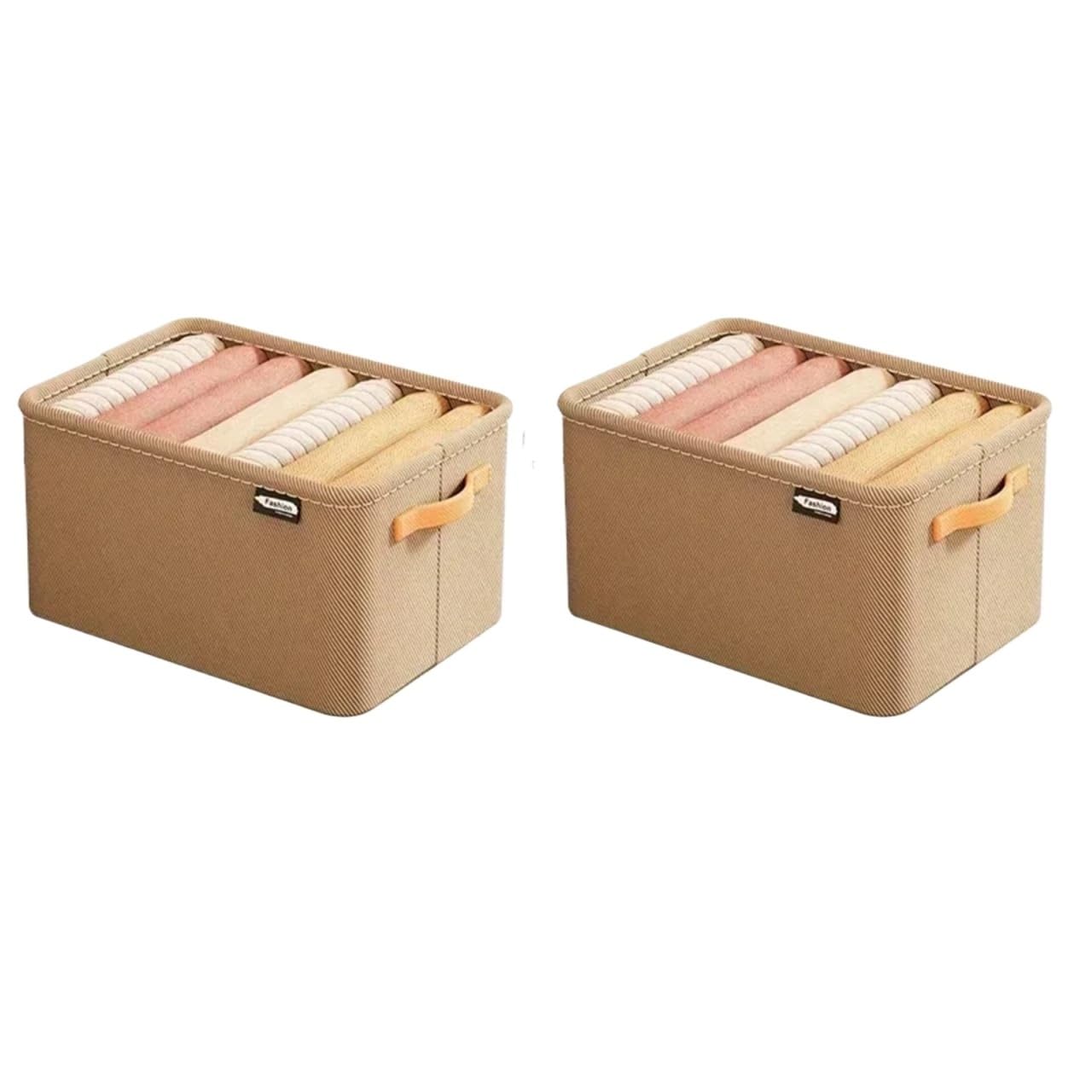 LADFRTYU Sock Storage Box Wardrobe Organizer Box For Storage In The Closet Underwear Drawers Bedroom Cabinet Socks Bra Pants(Khaki L 2PCS)