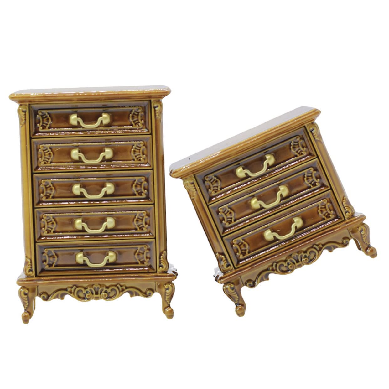 Mini Cabinet 2pcs Dollhouse Cabinet Mini Ornament Dressing Dollhouse European and American Dollhouse Furniture Chests of Drawers Plastic Light Brown Miniature Night Stand
