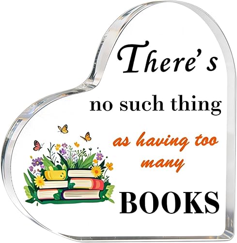 Regalos para amantes de los libros: pisapapeles de corazón acrílico Bookish, accesorio de lectura y decoración de estantería para lectores y mujeres