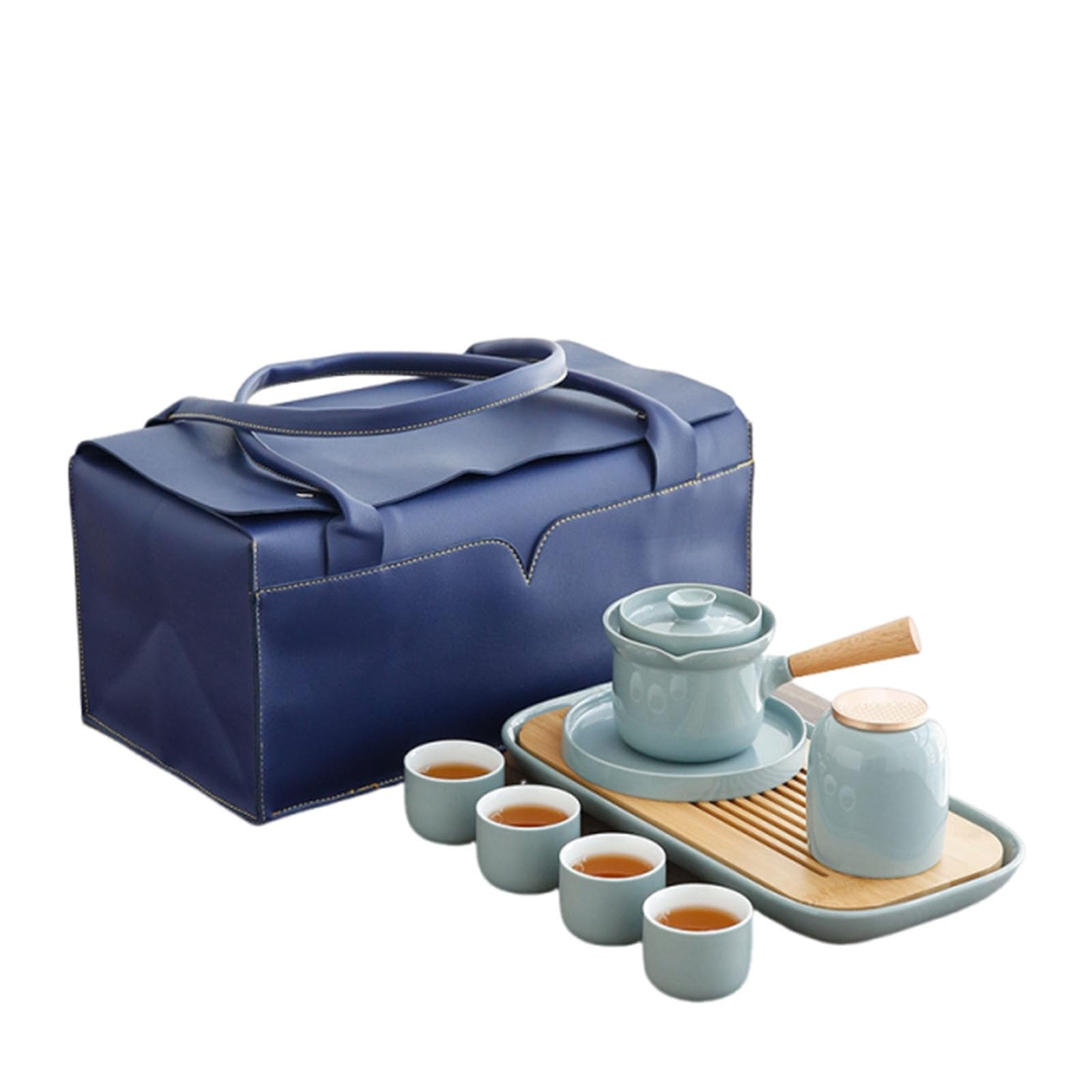 Przenośny podróżny zestaw do herbaty Kung Fu, mini ceramiczny chiński zestaw do herbaty Gaiwan z 4 filiżankami, ręcznie wykonany tradycyjny zestaw do herbaty dla dorosłych, idealny do użytku domowego