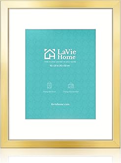LaVie Home 16x20 Picture Frame Gold Poster Frame,Display Pictures 11x14 with Mat or 16x20 Without Mat, Stable and Sturdy Frame and Polished Plexiglass, Horizontal and Vertical Format of The Walls