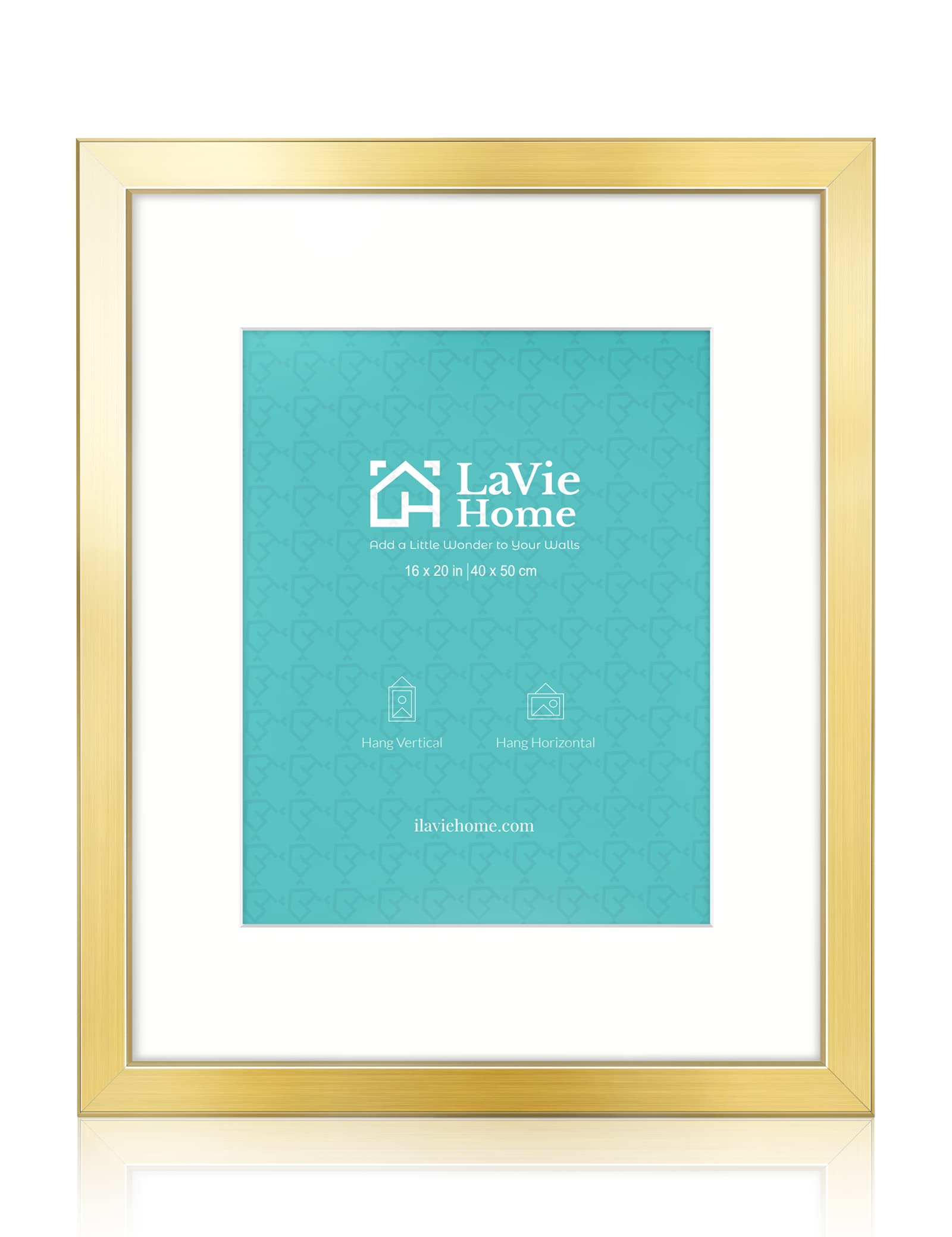 LaVie Home16x20 Picture Frame Gold Poster Frame,Display Pictures 11x14 with Mat or 16x20 Without Mat, Stable and Sturdy Frame and Polished Plexiglass, Horizontal and Vertical Format of The Walls