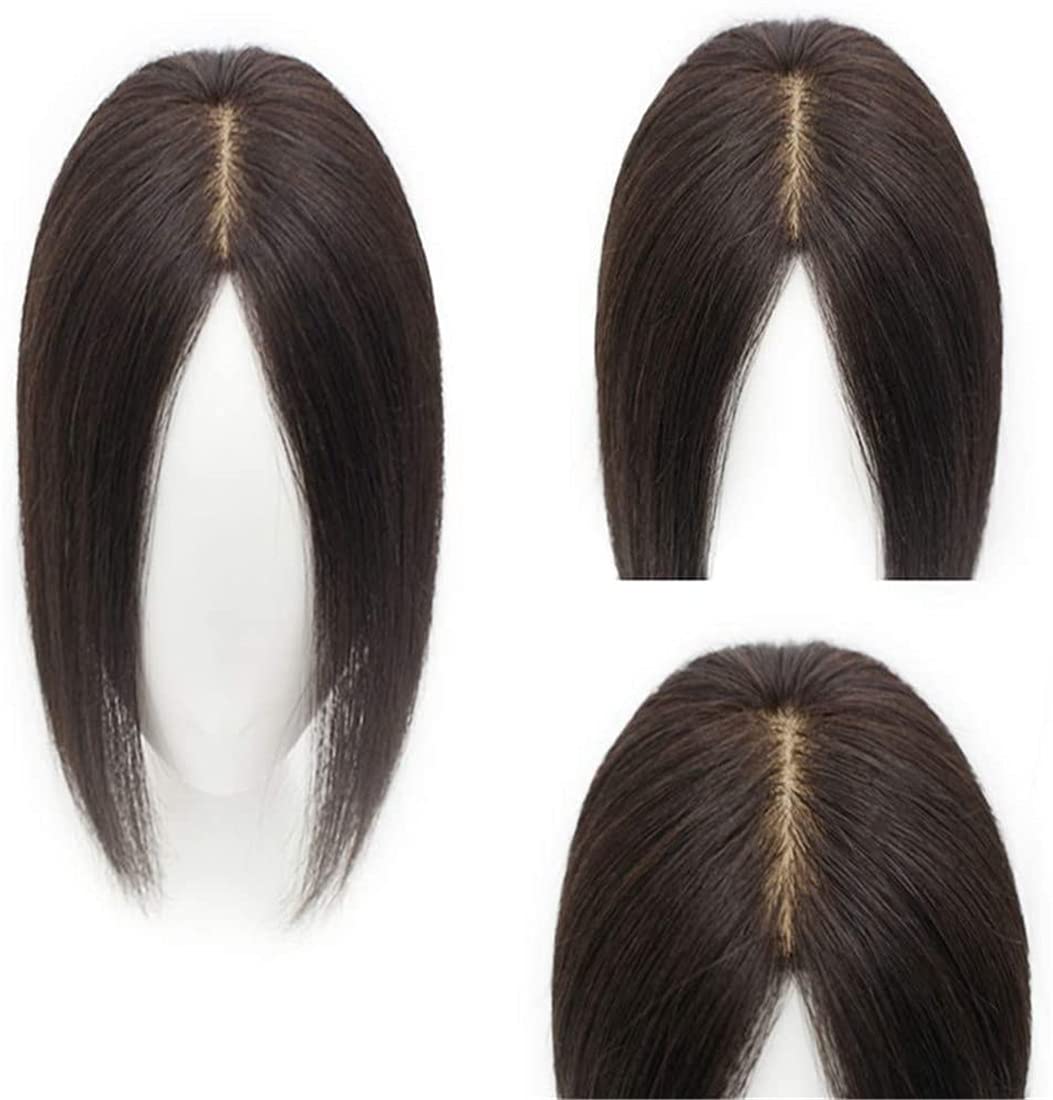 12 inch Straight Human Hair Wiglet Hair Topper Invisible Crown Topper Toupee for Women with Thinning Hair, Black
