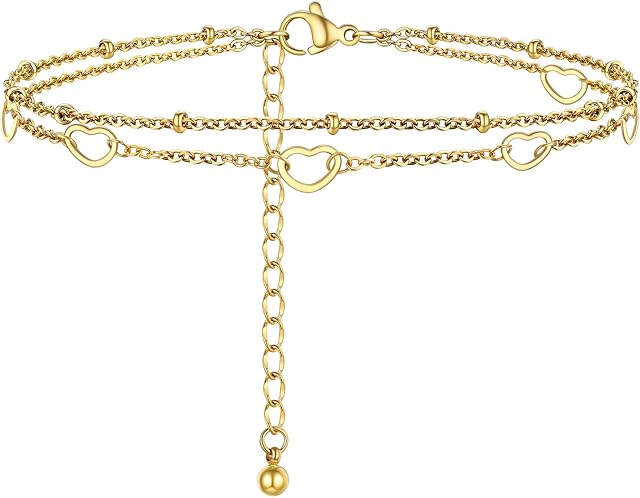 Stainless Steel Chain Anklets for Women, Silver/Gold/Black, Ankle Bracelets Hypoallergenic, 8-10.5 Inch Adjustable, Come with Box