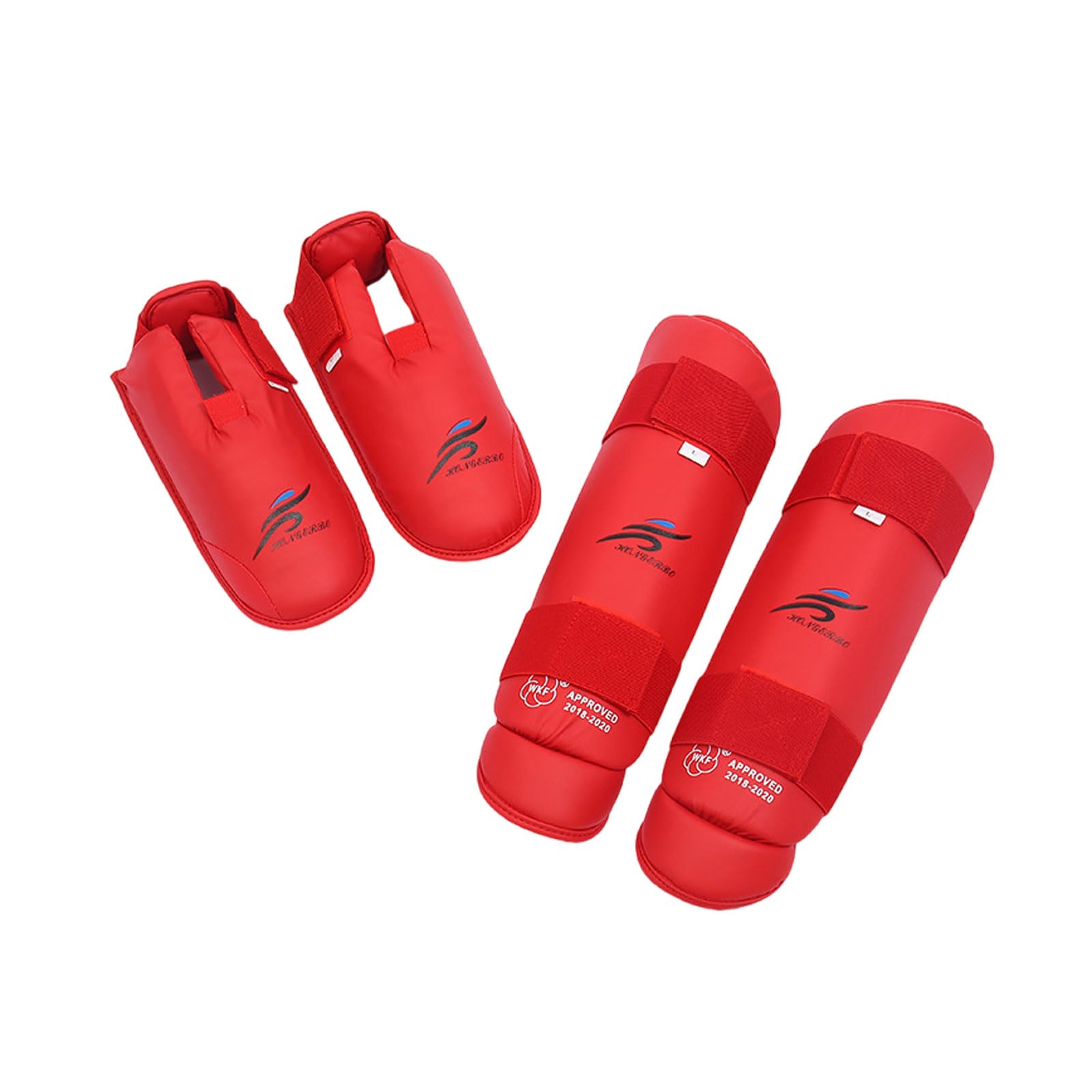 Chaoyilian Boys Red Sparring Pads To Guard Leg Foot,Instep,Kickboxing Shin Guards,Leg Instep Protection Pads,Adjustable,Elasticated Padded,For Kids And Adults,For Kickboxing Karate Martial Arts Taekwondo.