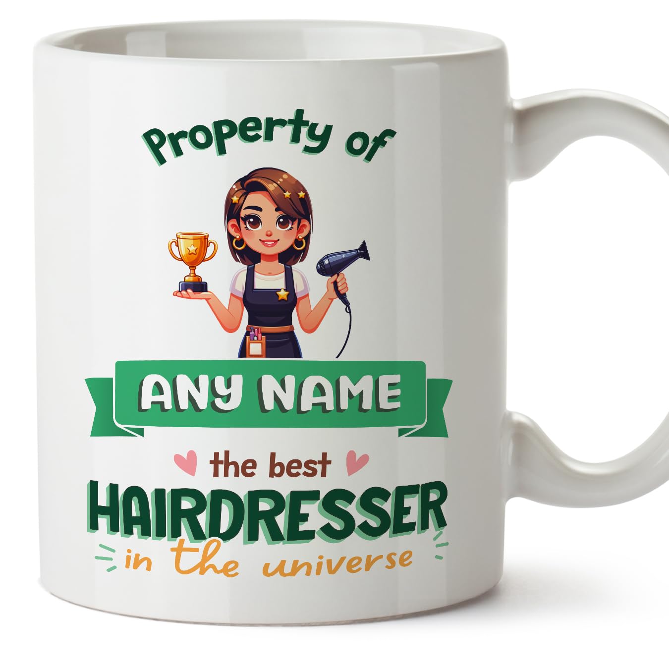 MUGFFINS Personalised Mug for Hairdresser Woman - in English - Property of - Funny Custom Gift for Colleagues - Ceramic 11oz Mug