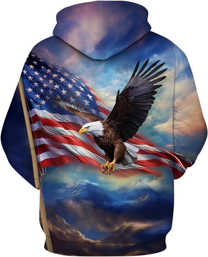 Funny American Flag Eagle Hoodie USA Bald Eagle Graphic Sweatshirt - Image 2