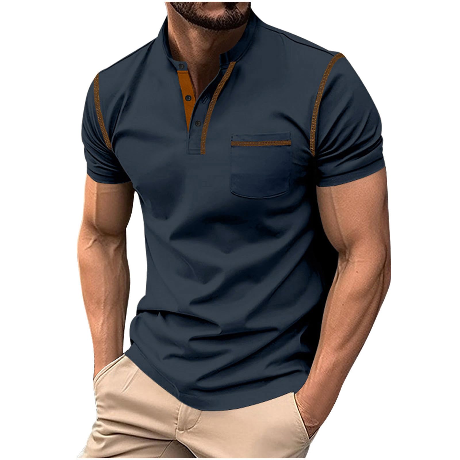 Muscularfit Short Sleeve Polo Shirts for Men Button Down Solid Golf Henley Shirt Big and Tall Athletic Gym Workout Tee Tops