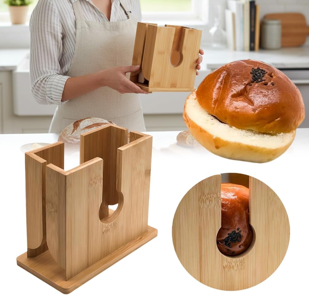 Handy Wooden Bread Cutter For Home Bakeries Toast Cutting Tool With Nonslip Base