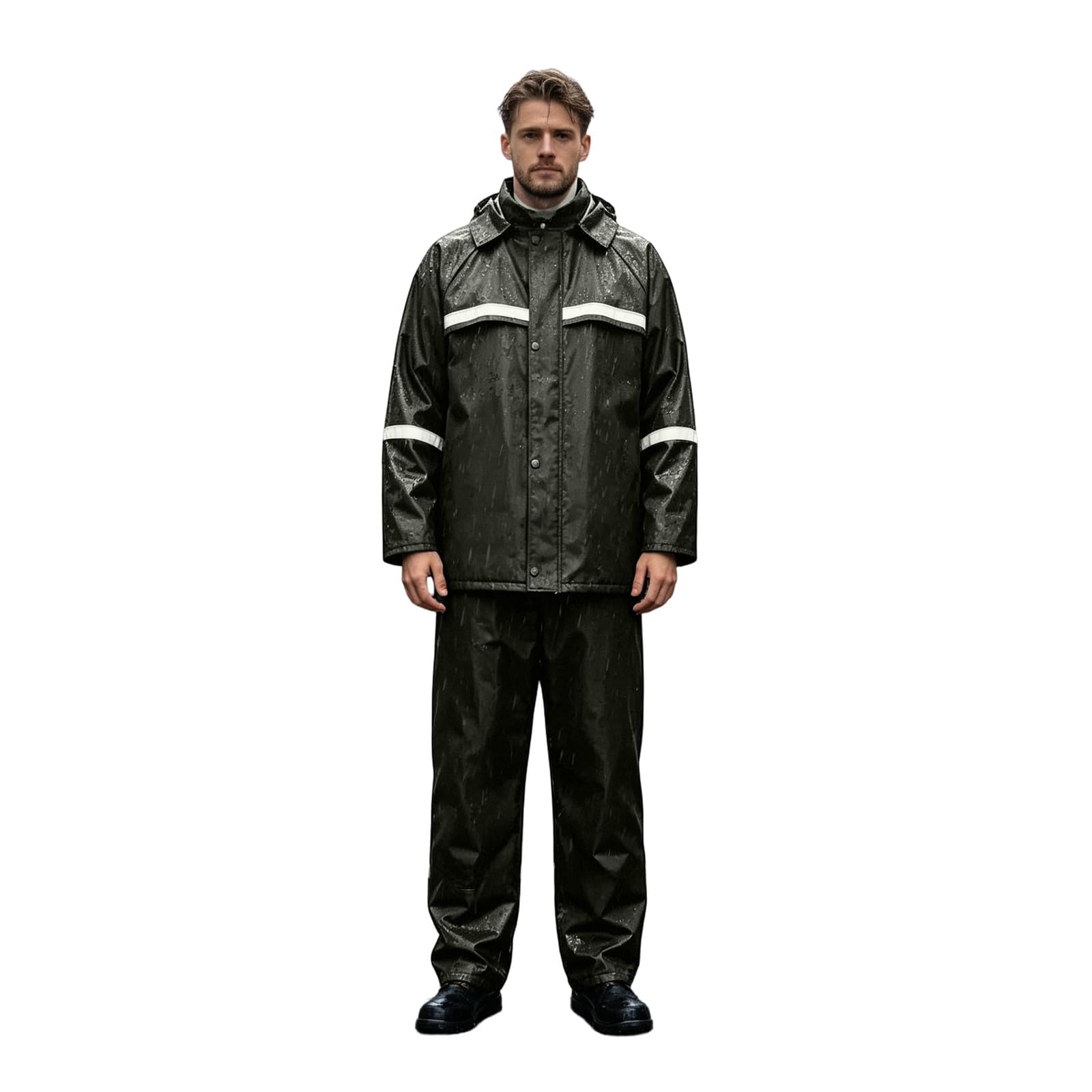 Giacca da moto da uomo, impermeabile, traspirante, con cappuccio, 2 pezzi, tuta da pioggia divisa, giacca con cappuccio e pantaloni, 2 pezzi, riflettente, completo