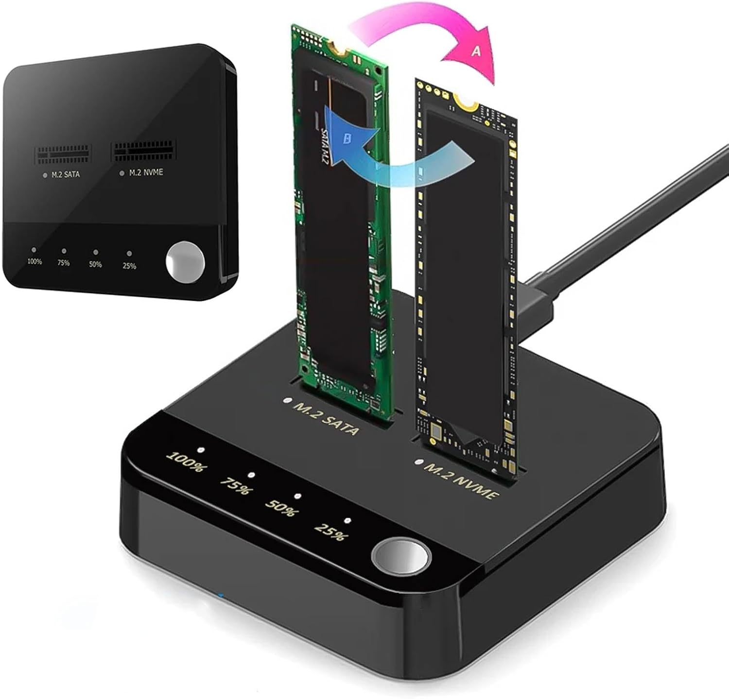 M.2 SSD Duplicator, 20Gbps NVMe Cloner Dock Station with Dual Bays, Offline Cloning Docking Stations for NVMe and Serial ATA SSDs
