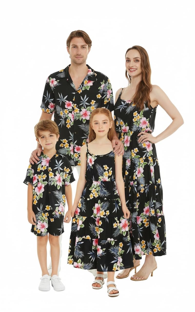 Family Matching Hawaiian Clothes, Hibiscus Black