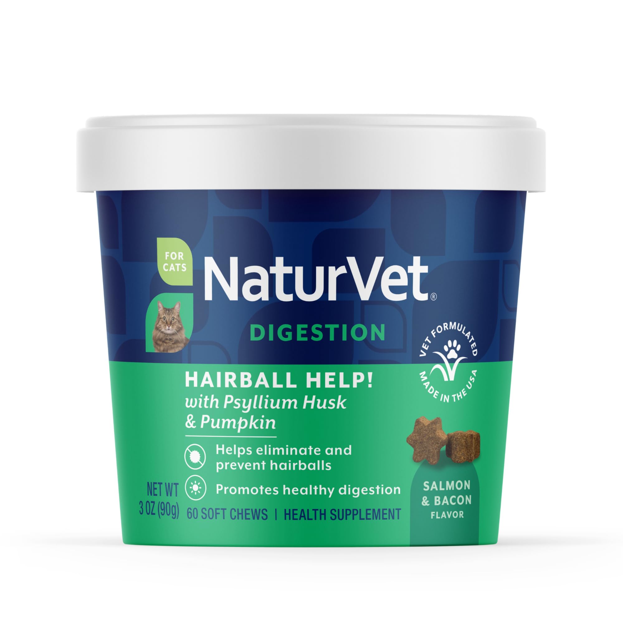 Hairball Aid Supplement for Cats - Plus Pumpkin – Helps Eliminate & Prevent Hairballs – 60 Soft Chews