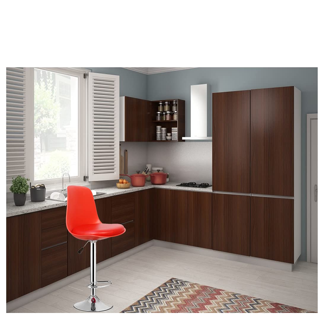 RAJPURA Adjustable Leatherette with Footrest Barstool, Height Adjustable Stool Office Chairs, Counter Height Swivel Bar Stools with backrest for Kitchen, Bar Chair, Counter Stool RED 3