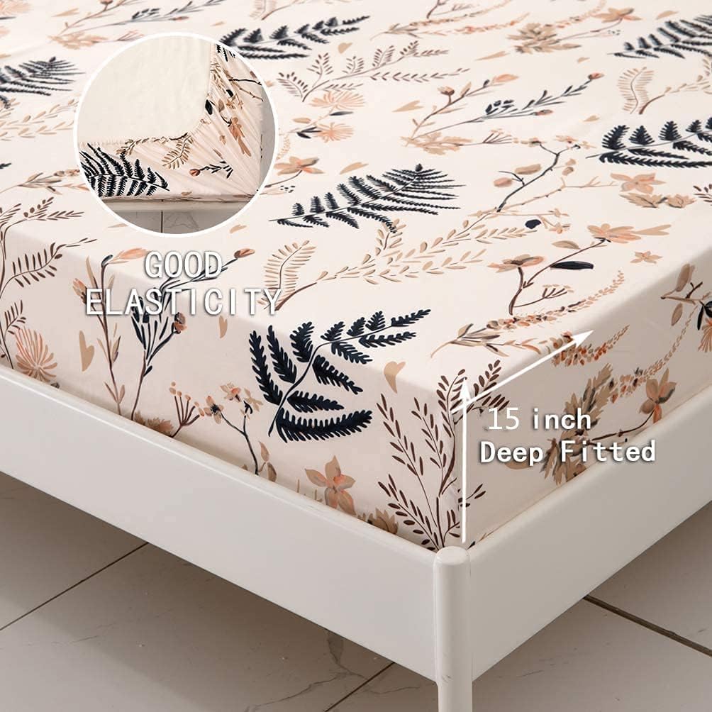 JSD 6 Piece Blush Floral Printed Sheet Set King Size, Soft Boho Botanical Microfiber Bed Sheets Extra Deep Pocket