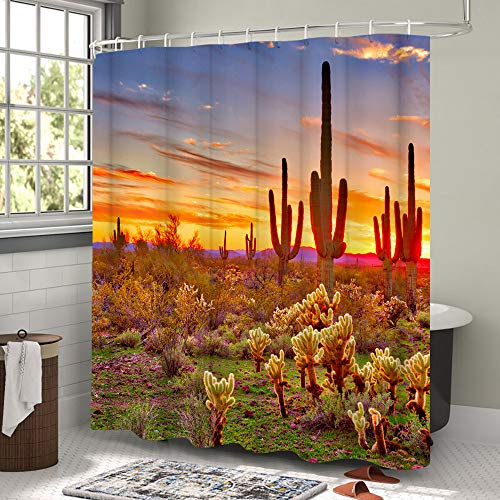 Lukuy Saguaro Shower Curtain For The Bathroom Arizona Desert Landscape With Cactus Mountain At Sunset Picture Cloth Fabric Bathroom Decor Set With Hooks 72Wx72L #TOP1