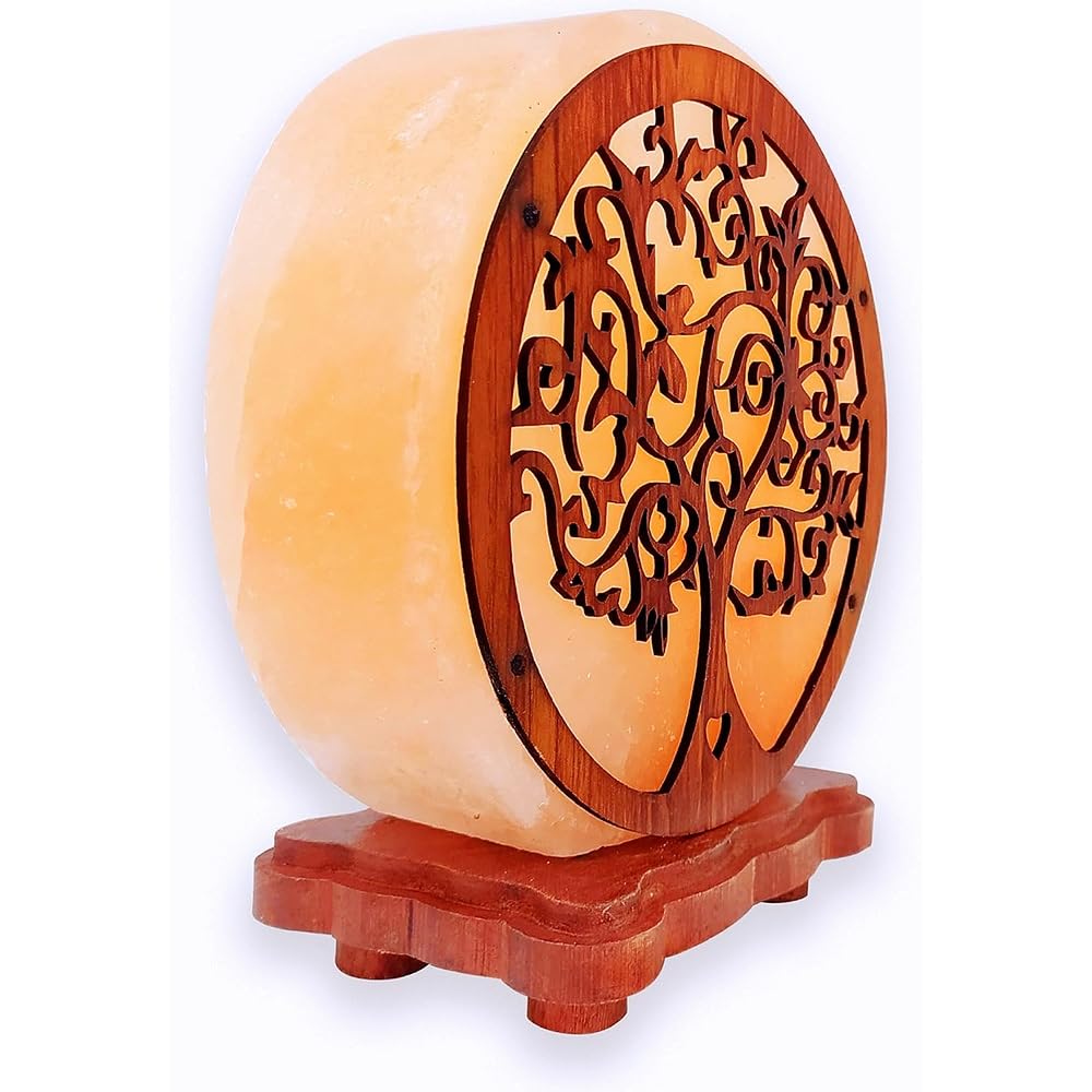 PLUS HOME Lámpara de Sal del Himalaya Natural 20 x 22 x 10 cm,100% Hecha a Mano con Propiedades Terapéuticas,Ayuda para dormir,Perfecto Para Decoracion Hogar.Bombilla Incluida.Árbol De Vida Raíces