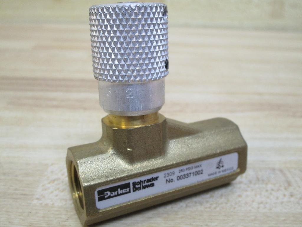 Parker 003371002 337 Series Brass Micrometer Flow Control Valve, 3/8" NPTF Port, 250 psi, Fine Adjustment, 59 scfm