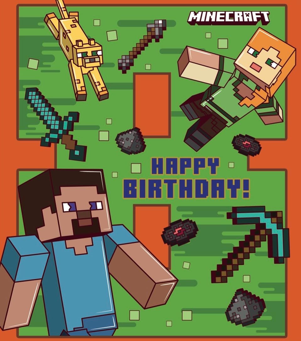 MINECRAFT BIRTHDAY CARD AGE 8 HAPPY 8TH BIRTHDAY CARD