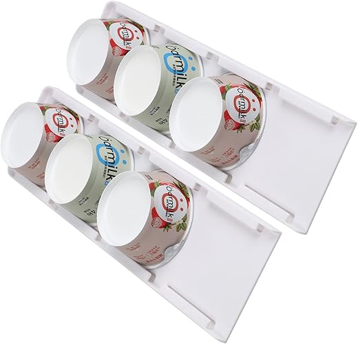 Yogurt Organizer for Fridge, Yogurt Holder for Refrigerator Greek and Vegan Yogurt Organizer Slider Yogurt Organizer Sliding Yogurt Holder w/ Adhesive Tapes for 4 Yogurts of 3.75 inch, 2 Pack