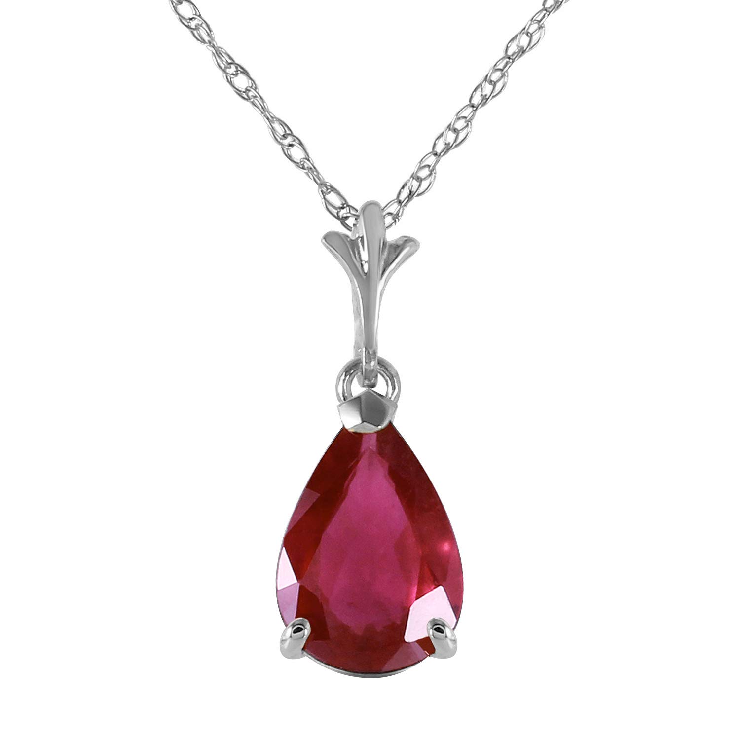Galaxy Gold GG14K Solid White Gold 1.75 ct (CTW) Pear Cut Shape Ruby Drop Pendant Necklace