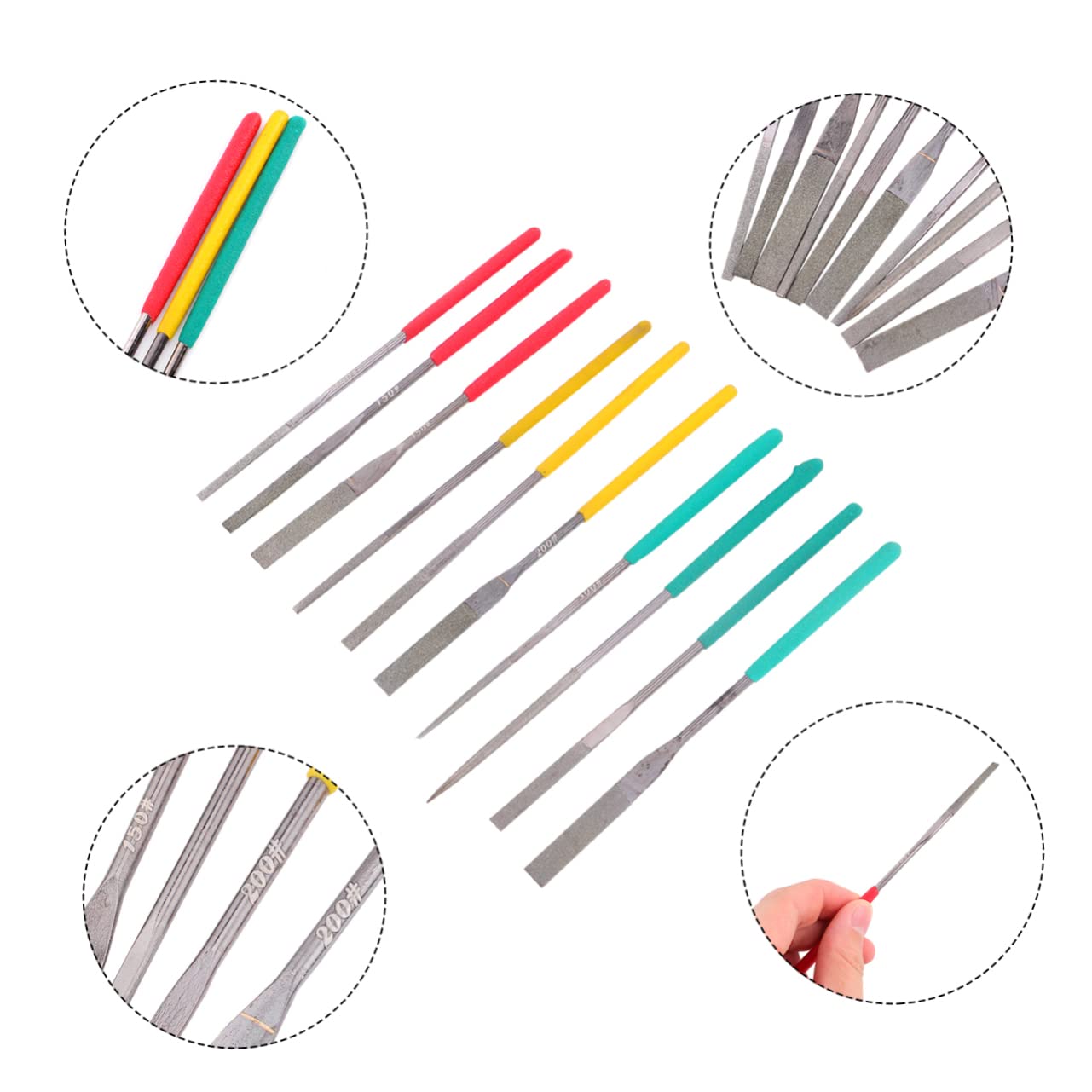 LIFKICH Diamond File Set 6pc Carbide Burrs Bits Grinding Files Set Rubber Handle Durable Comfortable Efficient