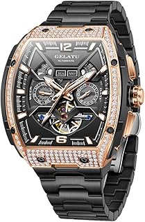 Automatik Mechanik Herrenuhr Schwarz Zifferblatt Edelstahl Armband Luxuriöse Modische Armbanduhr
