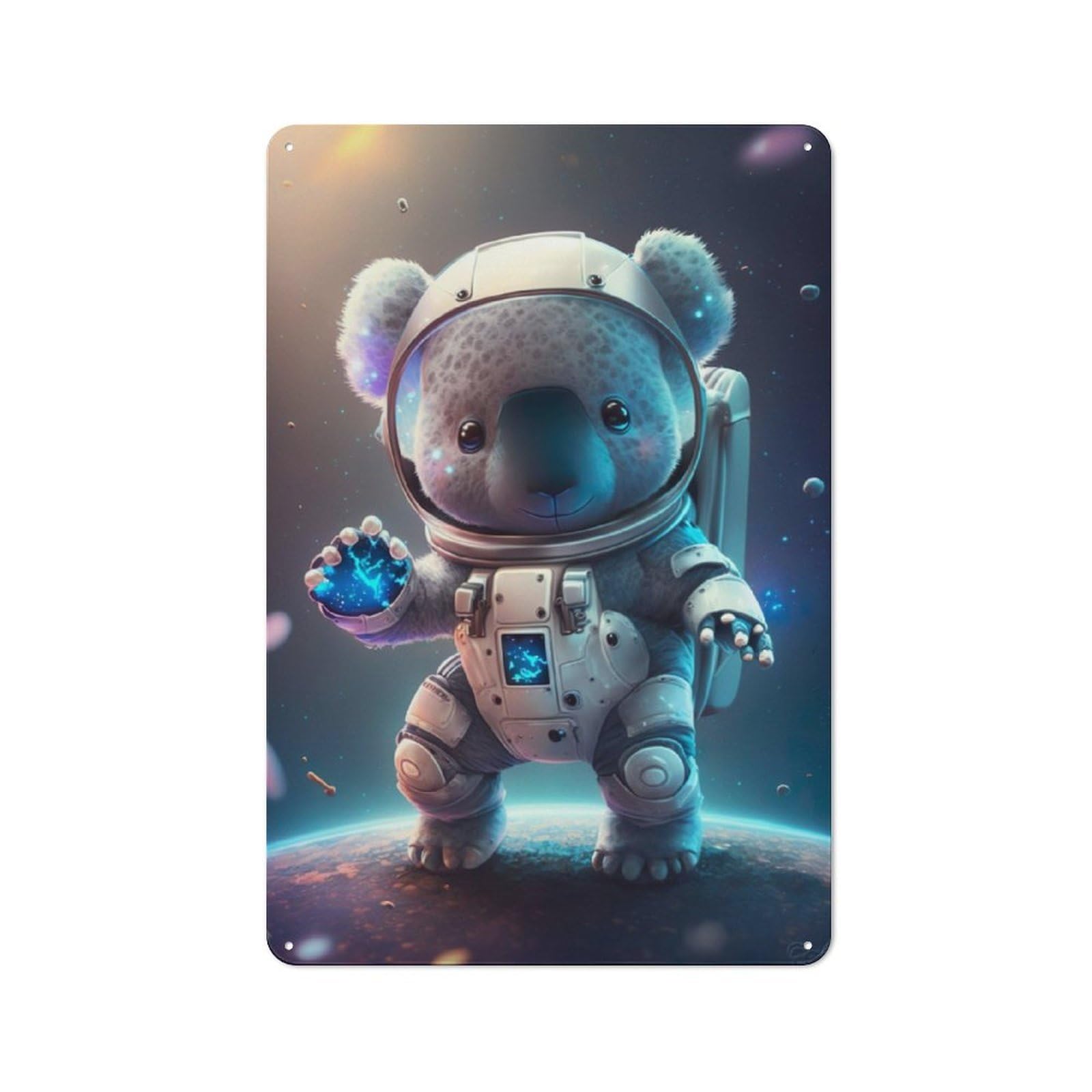 Junmoney Astronaut Space Koala Bear Retro Metal Plaque 30X20cm For Studio Or Craft Room, For Vintage Wall Decor Fans, For Kitchen And Home Bar Decor