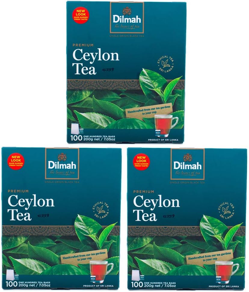 Dilmah Premium 100% Pure Ceylon Tea, 100-Count Tea Bags (Pack of 3)