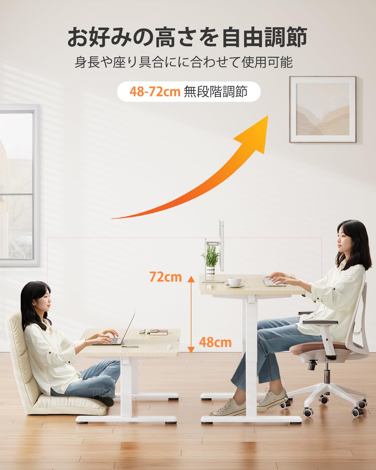 Amazon | ErGear 電動昇降式デスク ロータイプ 高さ48-72cm コンセント