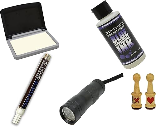 Opticz Kit variado de marcado de documentos de estampado a mano de tinta azul invisible reactiva de luz negra UV