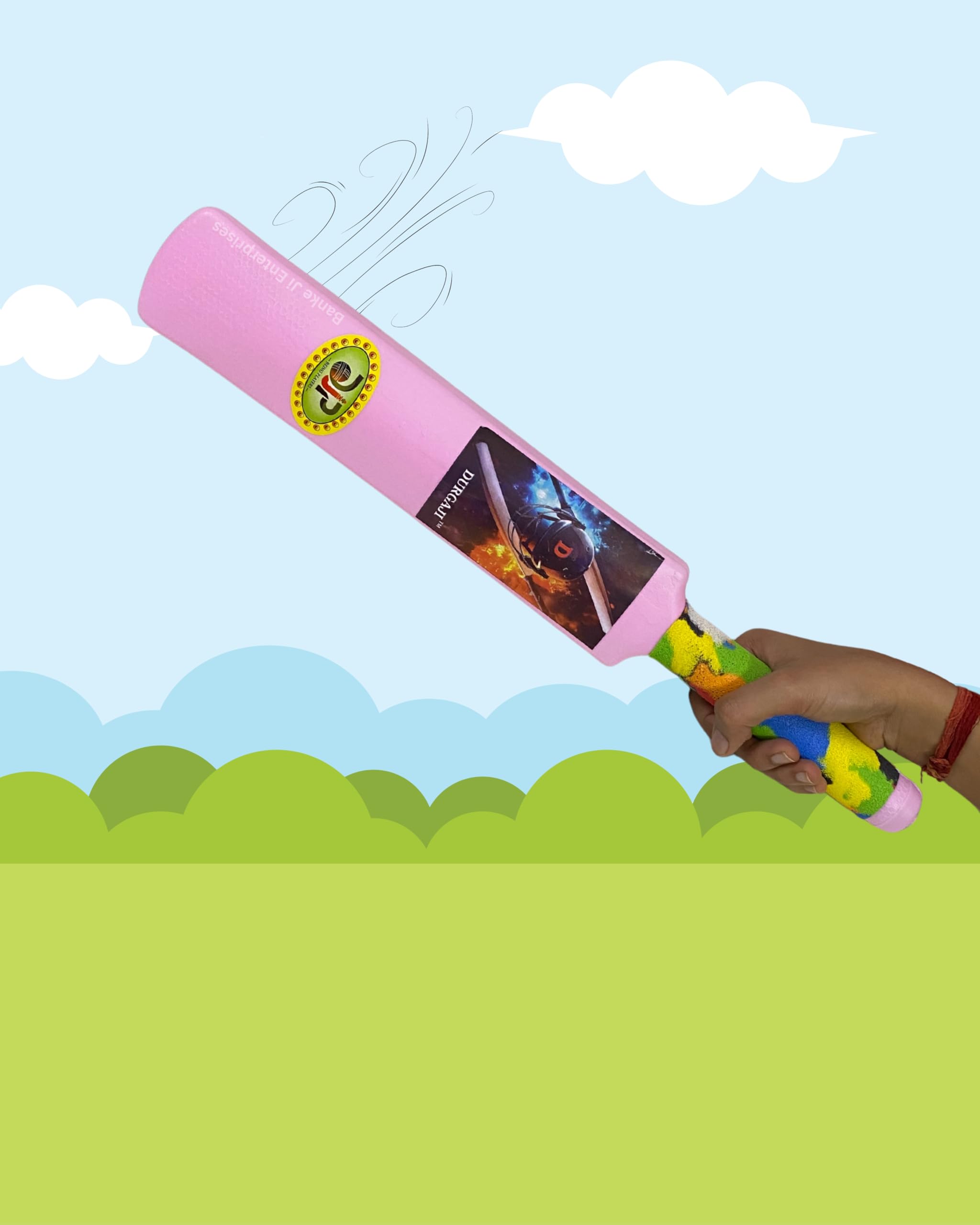 Banke Ji 3 in 1 Sports Combo - Cricket Bat, Hockey Stick, Tennis Racquet with Balls (Pink Cricket Bat, Blue Hockey Stick & Yellow Racket) 3