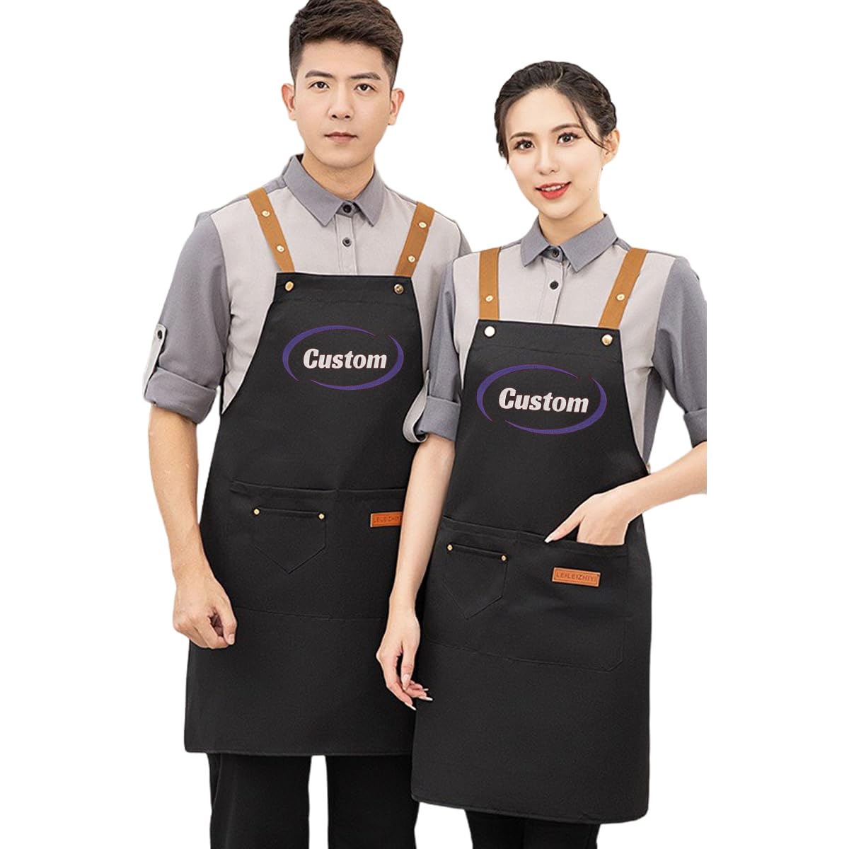 Delantales de cocina con logotipo personalizado bordado personalizado, ajustable, resistentes a las gotas de agua, 10 colores, regalo para mujeres y hombres