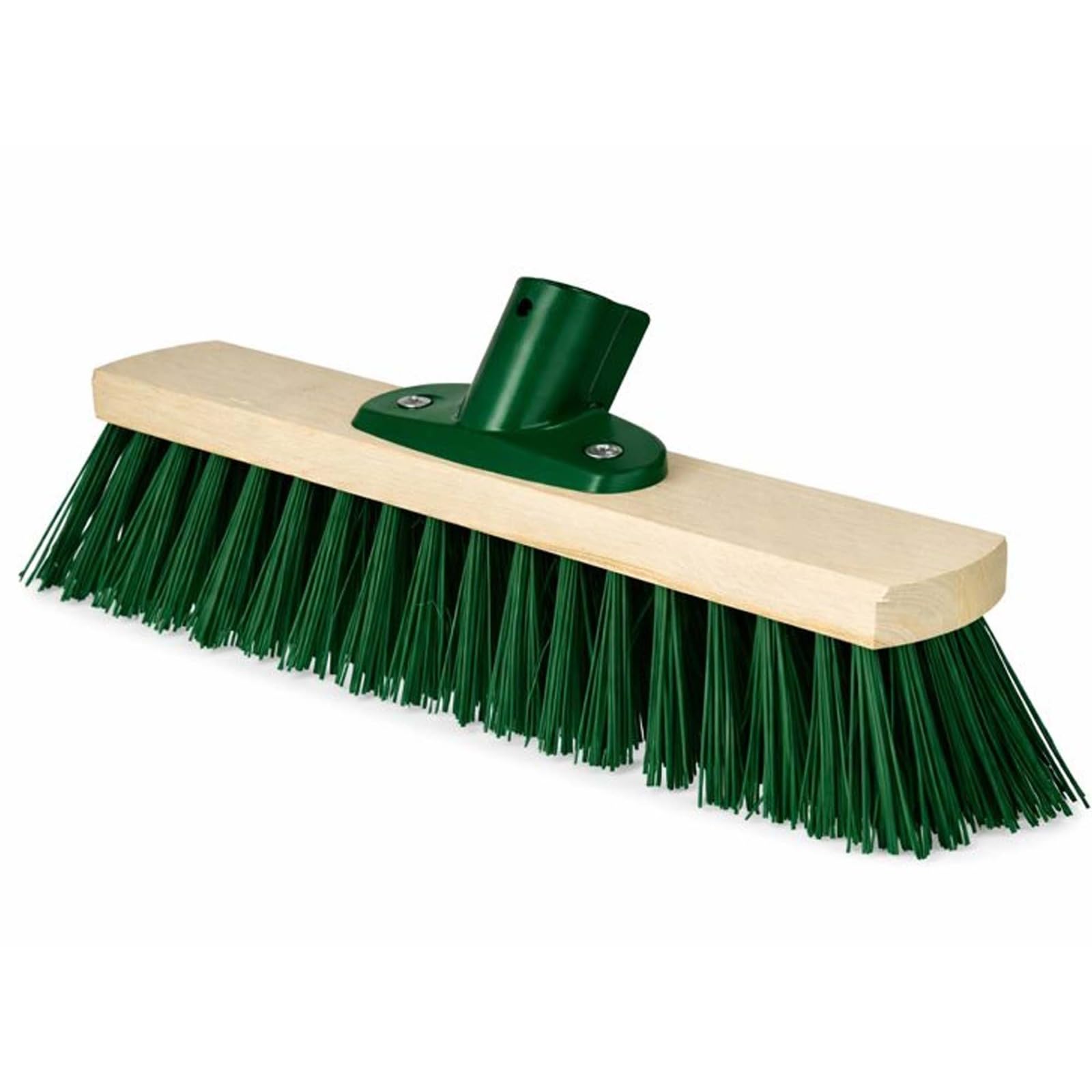 SDMAX Wooden Outdoor Broom Head with Stiff Bassine Bristles, Heavy-Duty Sweeping Brush with Handle Bracket for Garden, Yard & Driveway Cleaning (Dark Green)