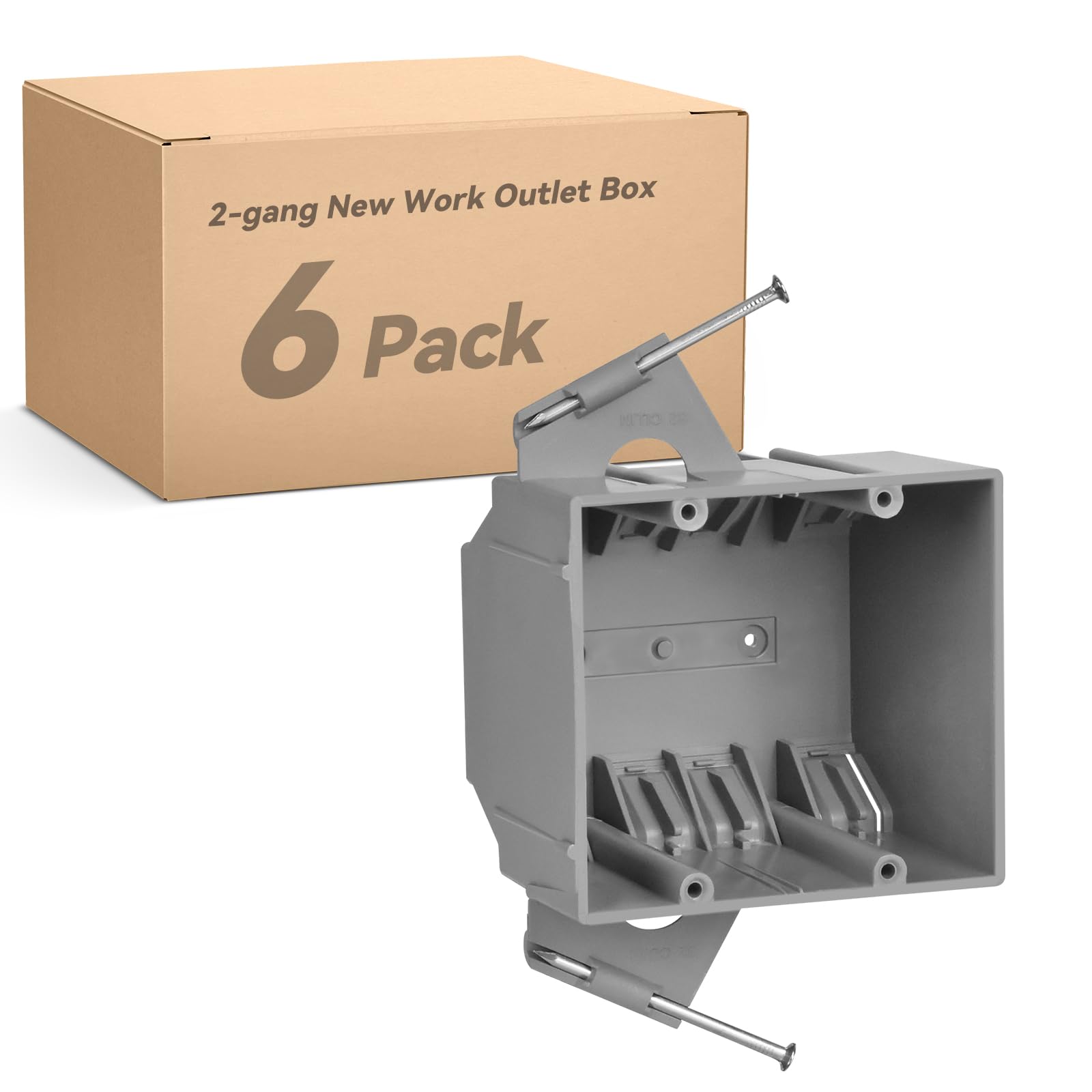 Togalonn 2-Gang 32 Cubic Inch New Work Outlet Box, Electrical Outlet Boxes Plastic for New Construction,UL Listed, 6 Pack