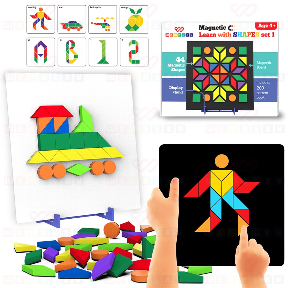 Wembley Magnetic Puzzles Imagination Shapes Game for Kids DIY Creative Educational Activity Toy Set 44 Magnetic Shapes with Board, Stand, 200 Puzzle Patterns - Birthday Gift for Boys Girls (B0CY89P8RC) Amazon Price History, Amazon Price Tracker