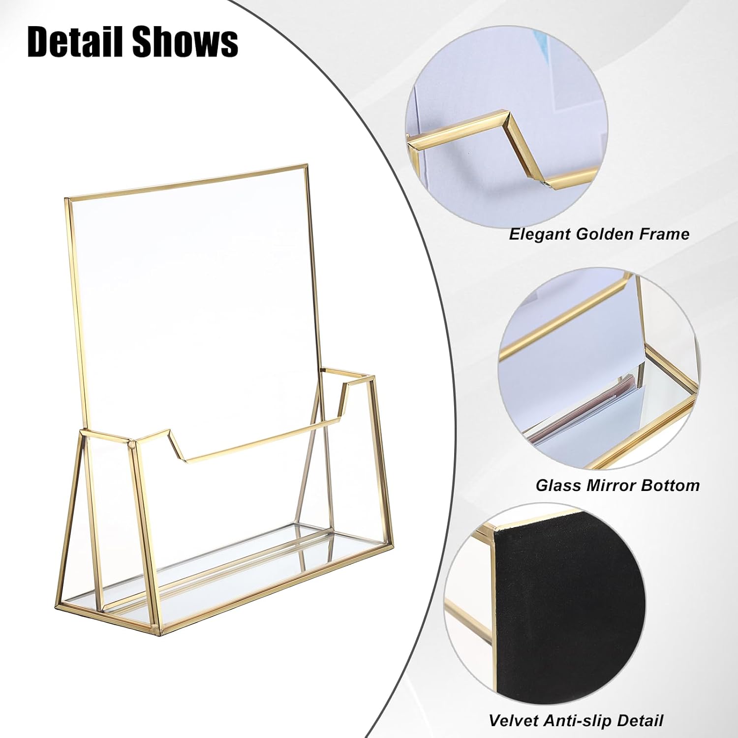 BTSKY Golden Glass Brochure Holder 8.5 x 11 Inches, Countertop Literature Holder Display Stand, Trifold Pamphlet Holder, Clear Elegant Brochure Display Stand for Magazine Booklets, Menu