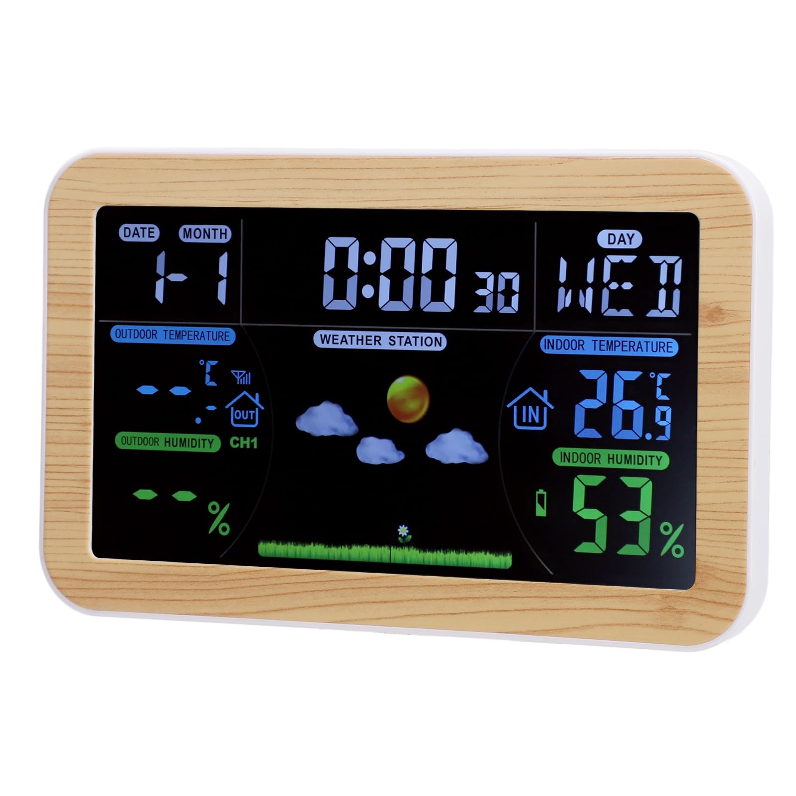 Fafeicy Stacja Pogodowa ABS Weather Clock z Szerokim Zakresem Wewnątrz i na