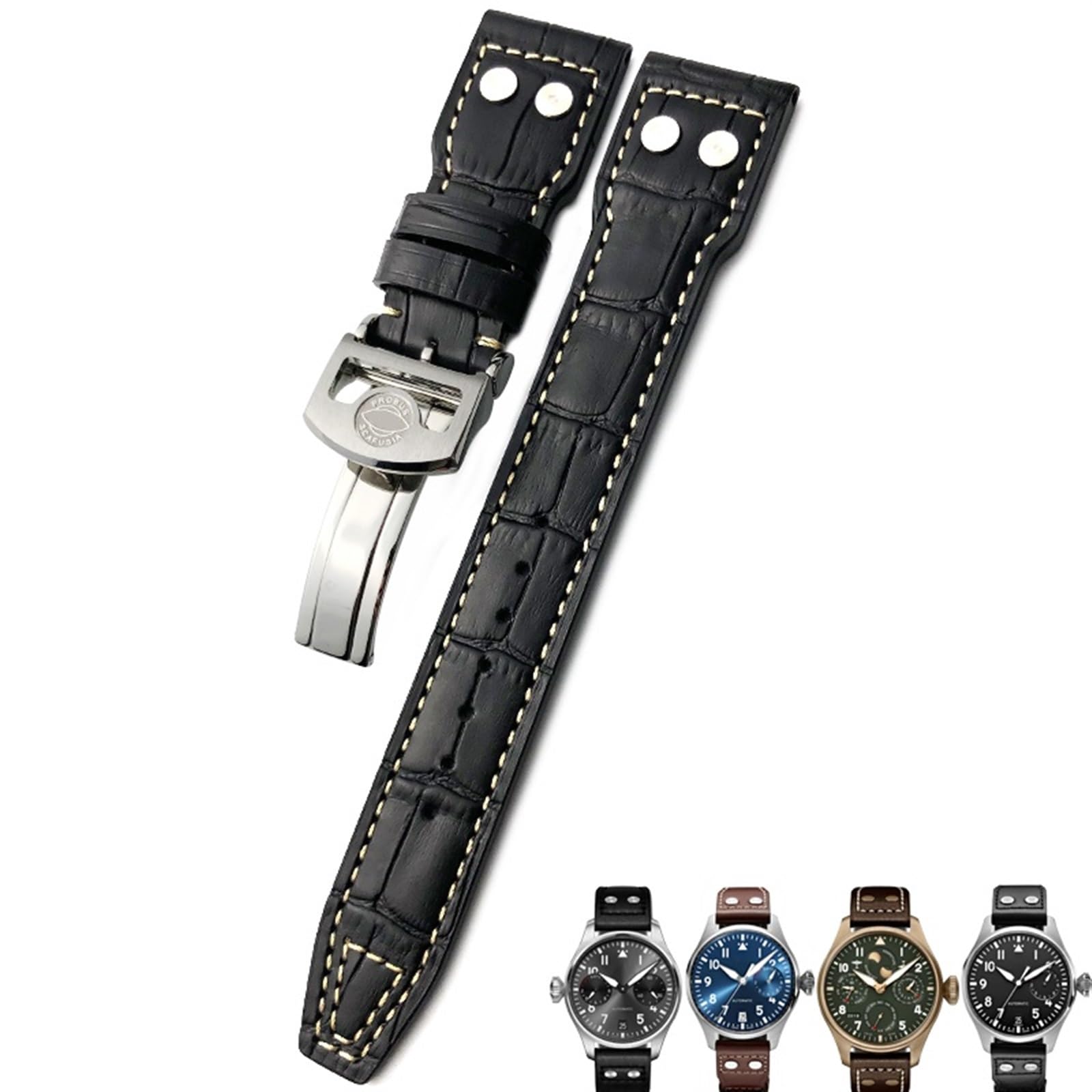 20mm 21mm 22mm nit skórzany pasek do zegarka ze skóry cielęcej pasuje do zegarka IWC Big PILOT IW5009 SPITFIRE IW3777 pasek Le Petit Prince Mark(Black white 2,21mm)
