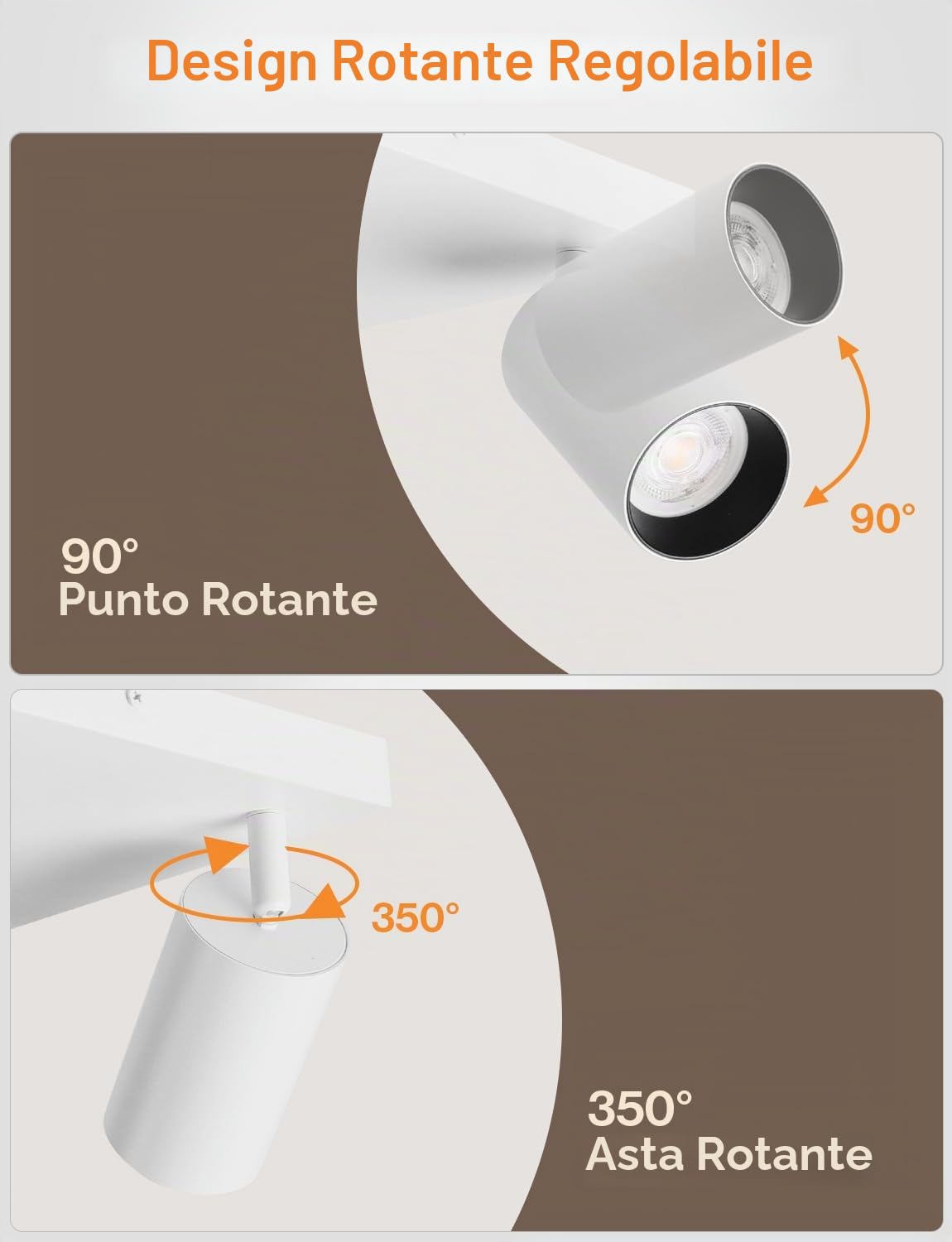 KYOTECH Faretti Da Soffitto LED 4 Luce Bianco, Orientabile 350°+90° Faretti LED Soffitto Alluminio GU10 5W 400LM, Moderna Faretti Soffitto Per Cucina Soggiorno Camera Da Letto (Lampadina Inclusa)