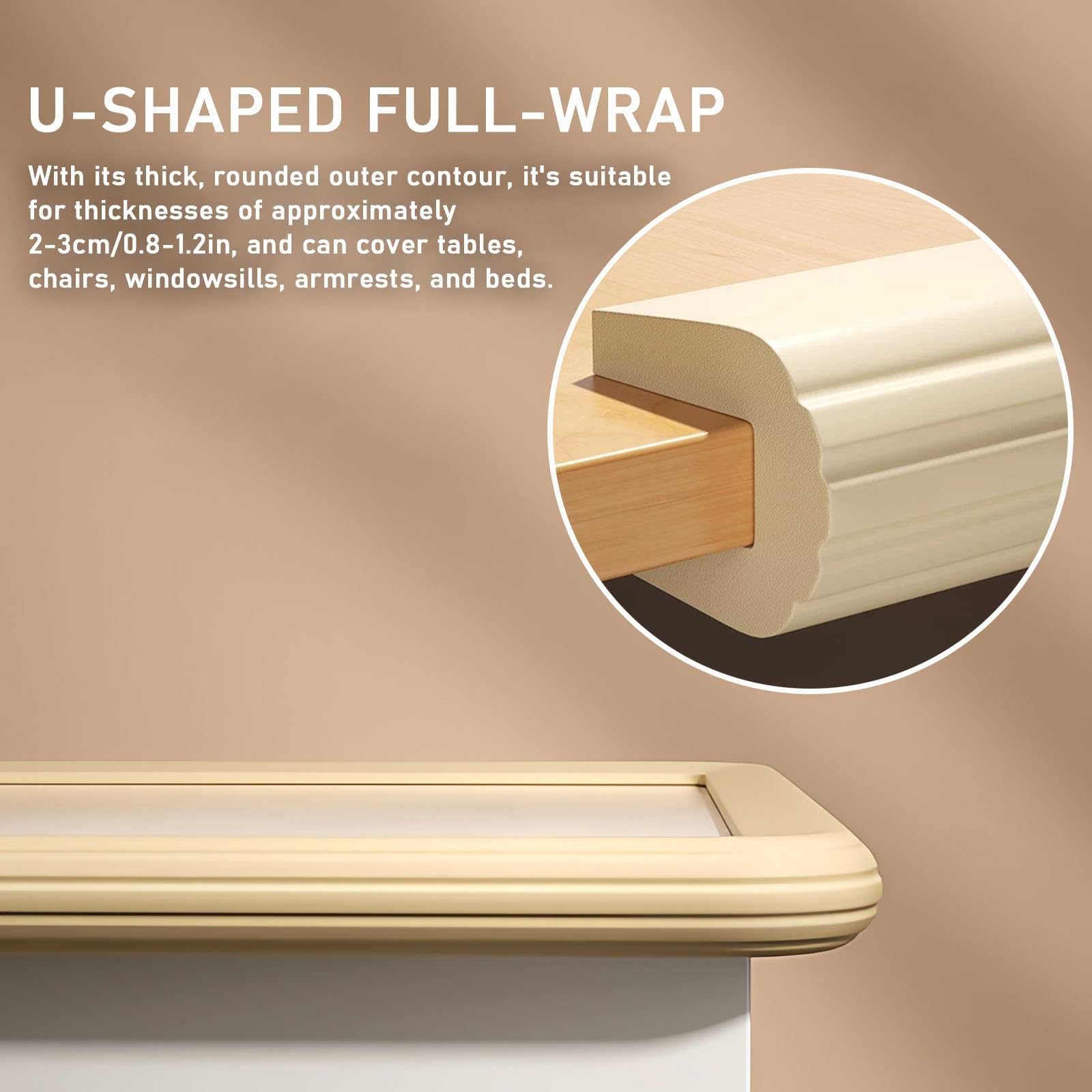 Paraspigoli Angolari, in NBR, Autoadesiva, a Forma di U, Paracolpi | Para Spigoli per Mobili, per Tavoli, Sedie, Davanzali, Braccioli e Letti con Spessore di 2–3 cm(Beige,1000cm/394in)