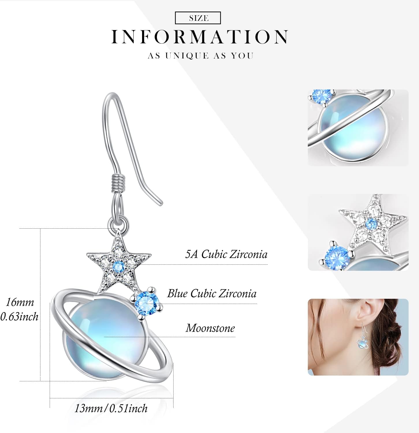 Dreamboat Sterling Silver Planet Earrings for Women Saturn Earrings Space Earth Star Earrings Hook Dangle Celestial Jewelry - Image 3