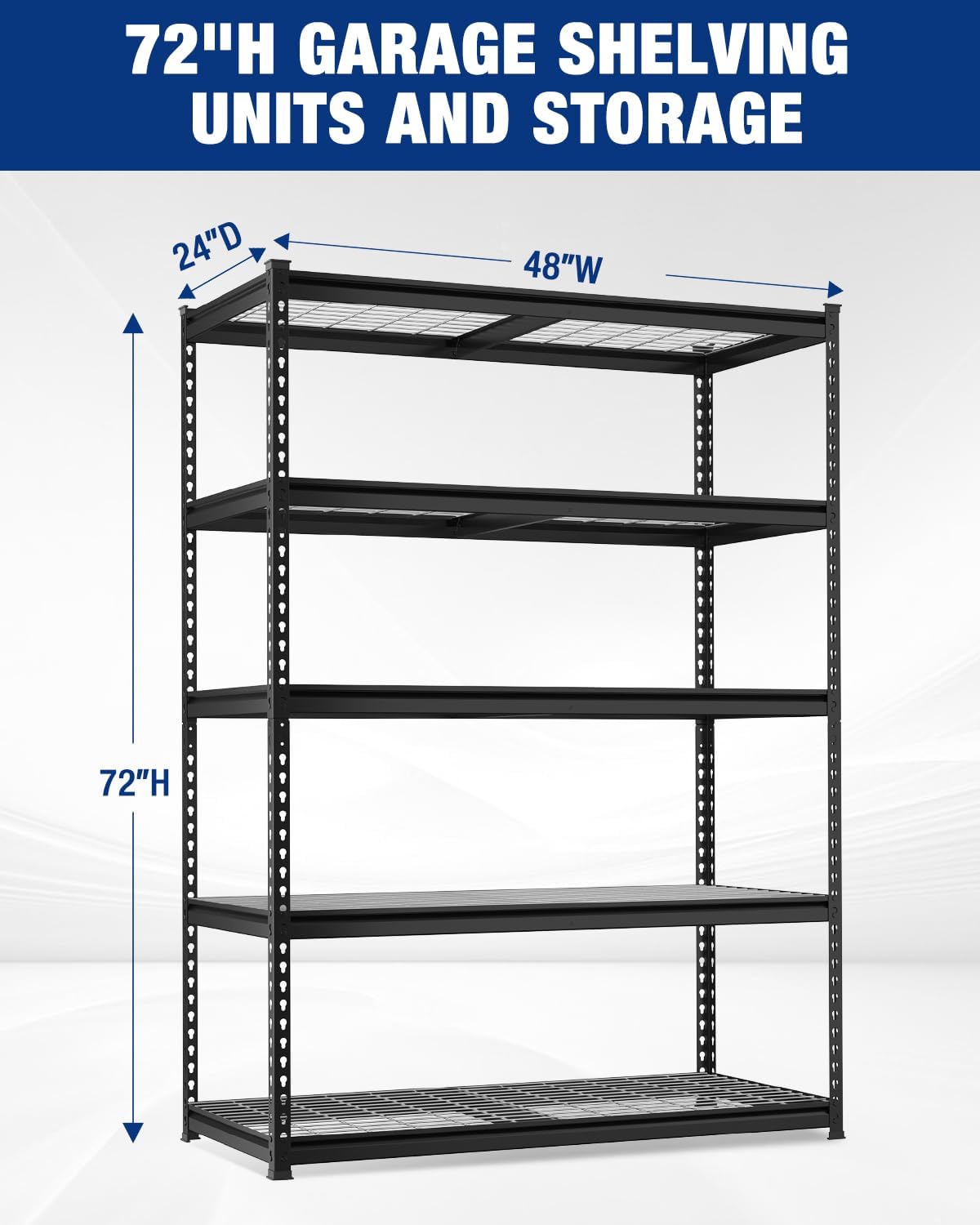 WORKPRO 5-Layer Heavy Duty Metal Storage Rack, 48”W x 24”D x 72”H, Adjustable Shelving Unit with 4000 lbs Total Load Capacity, for Garage, Kitchen, Bathroom, Warehouse