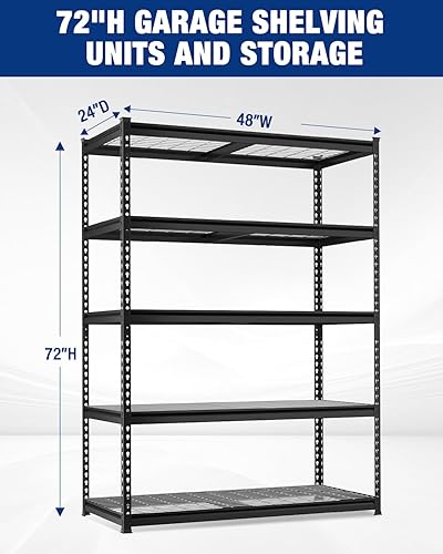 Vista 3 de WORKPRO Estante de almacenamiento de metal resistente de 5 capas, 48 pulgadas de ancho x 24 pulgadas de profundidad x 72 pulgadas de alto, unidad