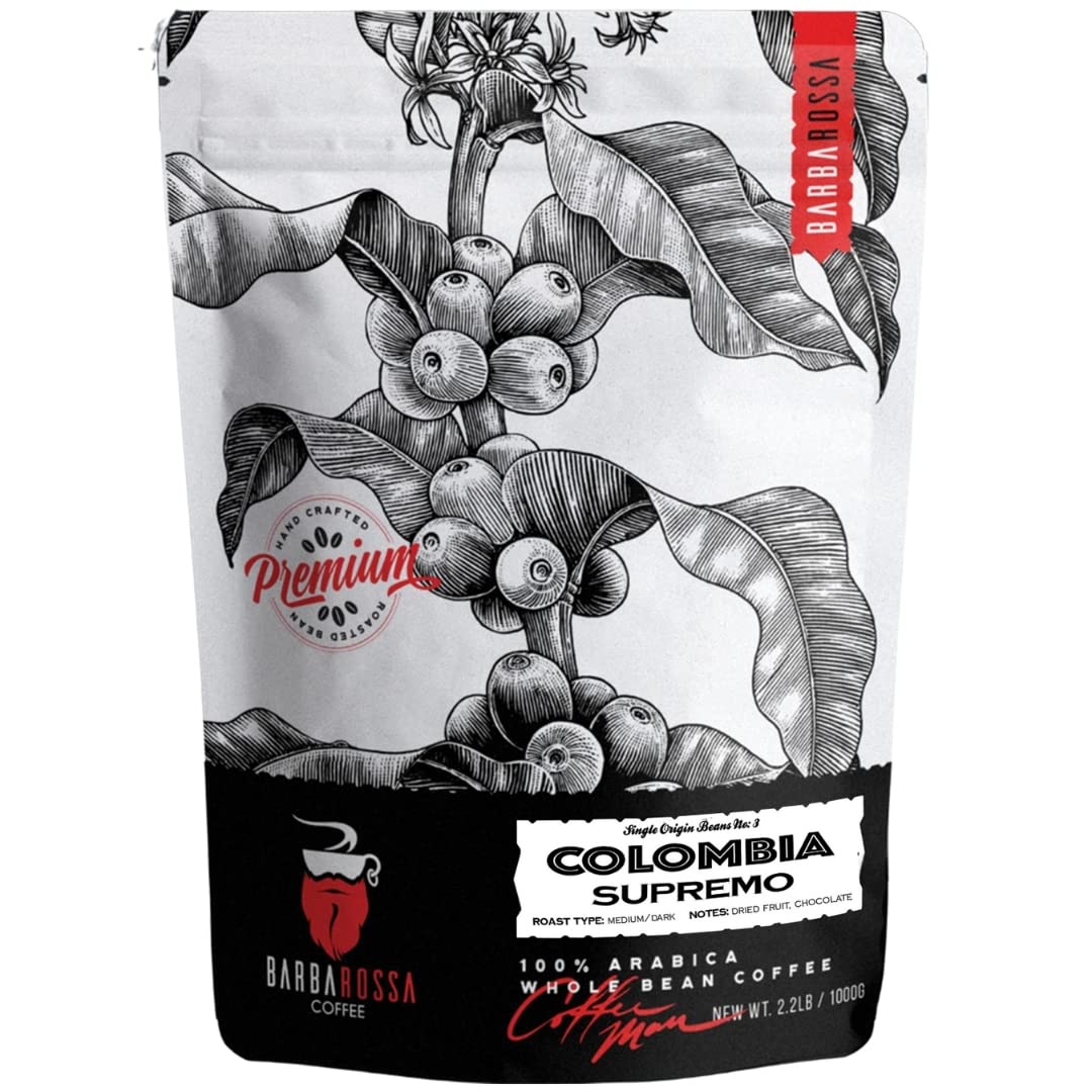 Barbarossa Colombian Supremo Coffee -Arabica Natural Premium Quality Handcrafted Medium Dark Artisan Roasted Whole Coffee Beans | 2019 Neighborhood Favorite Award - 2.2 lb.…