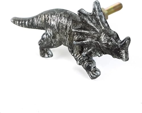 Miniatura 5 de SOFFEE DESIGN Juego de 2 pomos vintage Triceratops para gabinete, para cajón, tema de la era de los dinosaurios, tratamiento envejecido, pomos de
