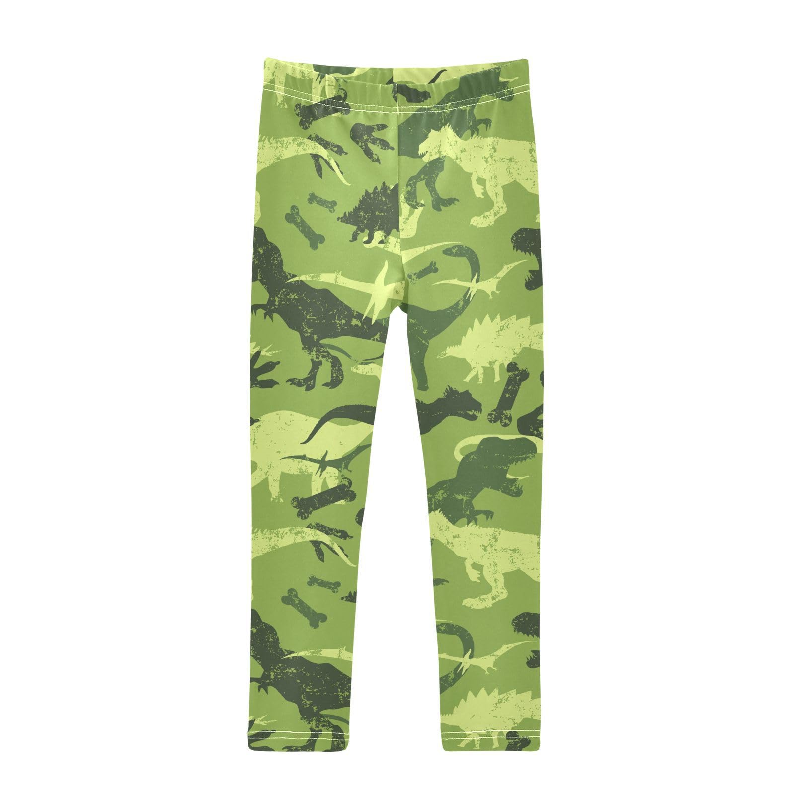 YOUJUNER Girls Leggings Green Camo Dinosaur Full Length Trousers Stretchy Casual Wear Kids Pants for Age 4-10 Child